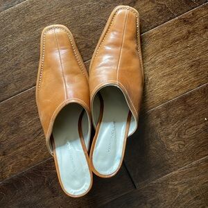 Veronella Heels Size 7.5-8 Cognac Slip Ons Square Toe Quality Italian Leather